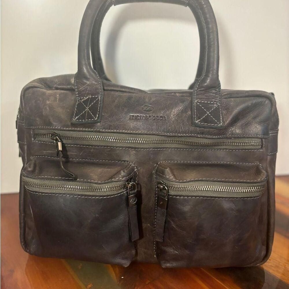 Micmacbags Espresso Leather Laptop Work Bag with Crossbody Strap